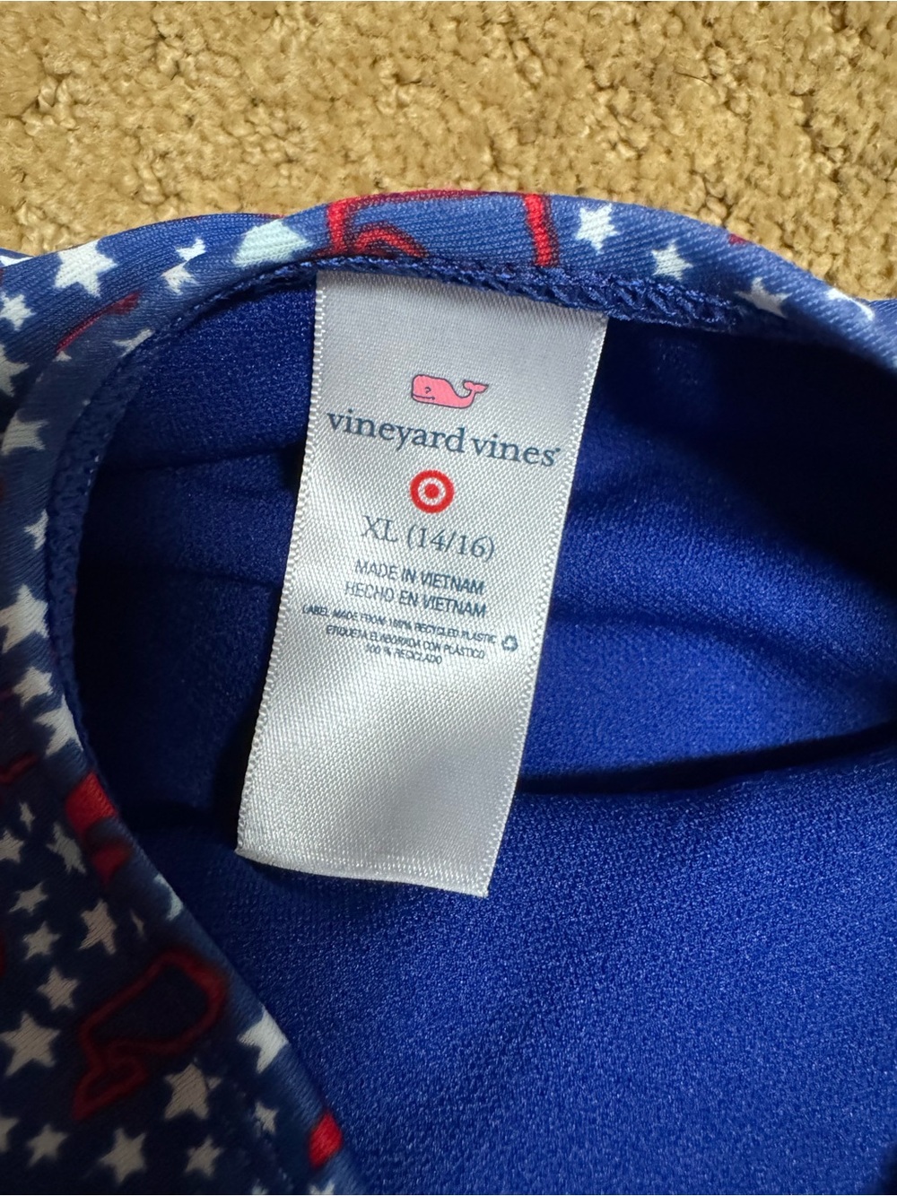 Vineyard Vines Navy One-Piece with Red Star Print and Back Bow - Picture 3 of 3